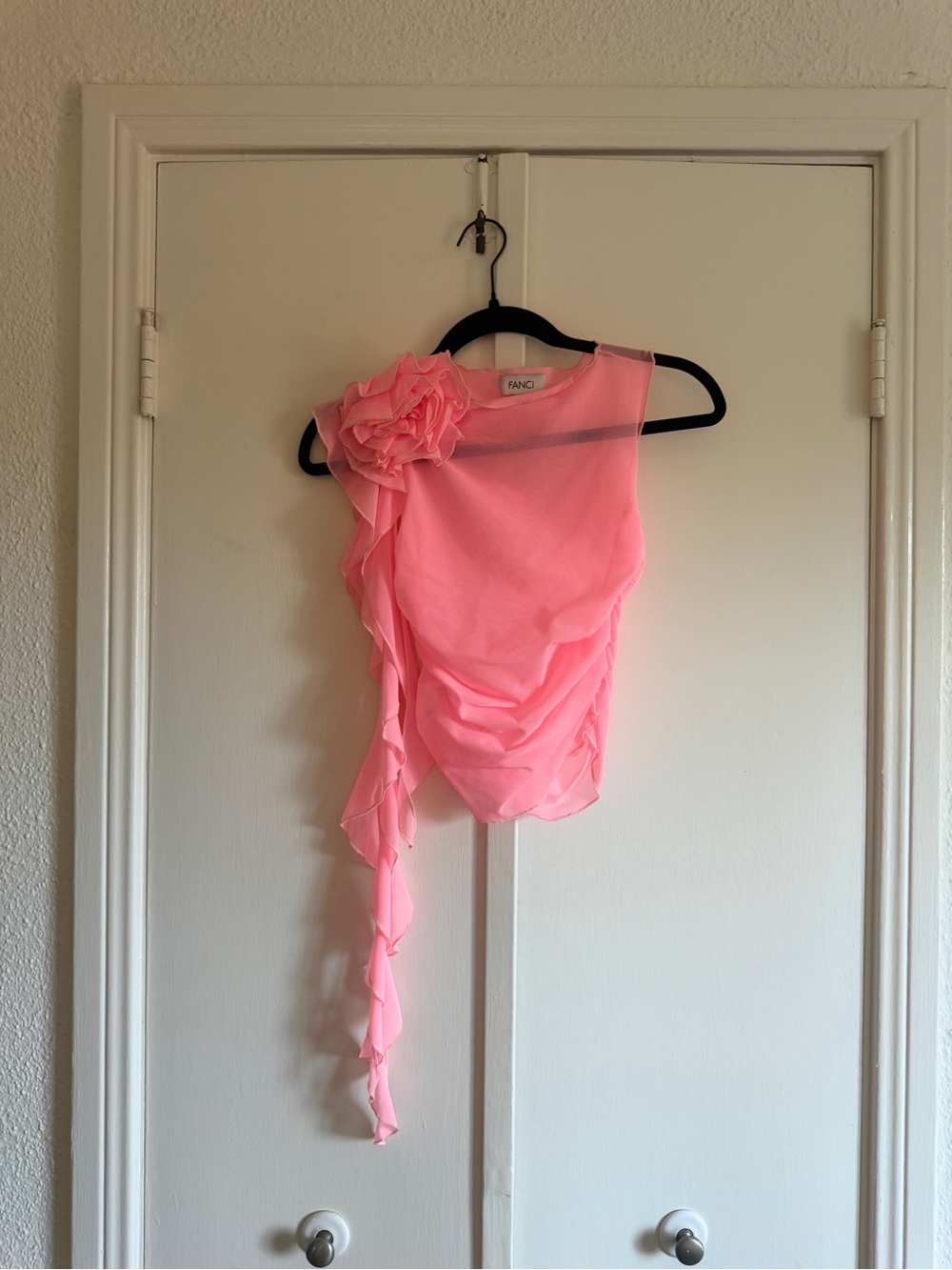 FANCI Pink “The Bloody Groom” Ruffled Tank Top